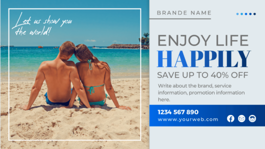 Canva template for holtel & resort desktop/mobile fanpage, group, event cover blue gradient and white. Anyone in the real estate business, Resorts, Luxury restaurants, Travel services