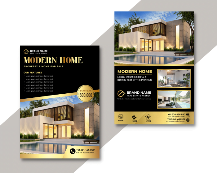 12 Canva template for Real estate Flyer/ Poster real estate gold gold ang black. Anyone in the real estate business, Interior design, Hotels and resorts, Furniture