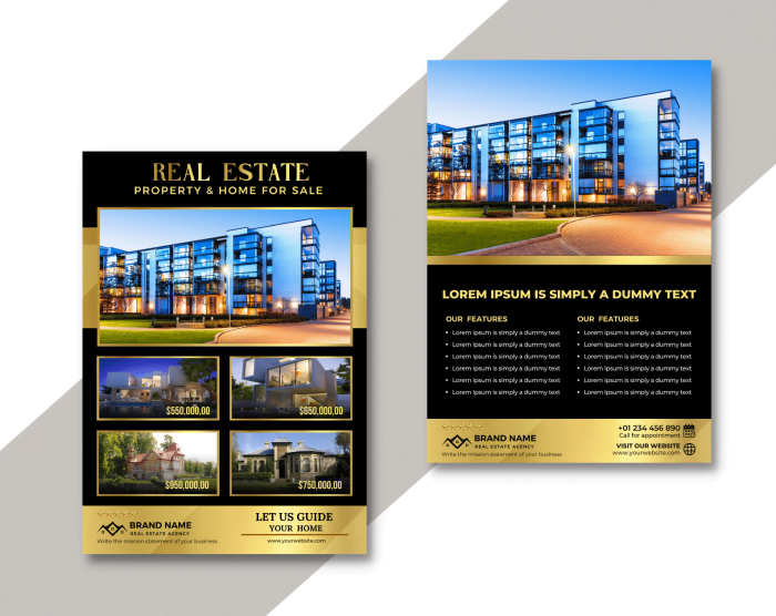 Canva template for Real estate Flyer/ Poster real estate gold and black. Anyone in the real estate business, Interior design, Hotels and resorts, Furniture