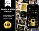 125 Canva template for Jewelry Instagram post gold & black, Jewelry, Accessories, Perfume, Gold and silver, Clothes