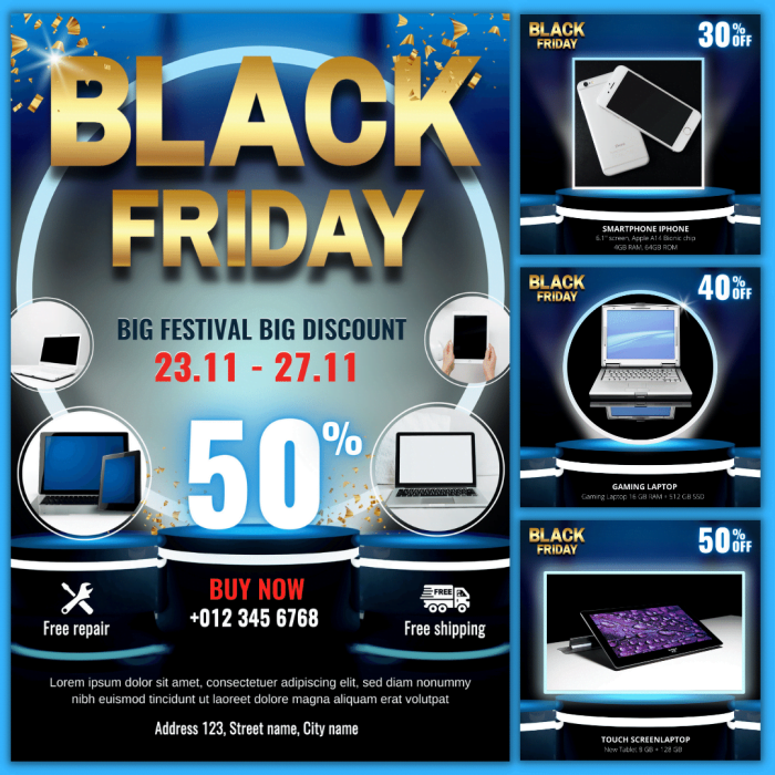 Blue gradient electronics store Black Friday sale social media Instagram, album post template (2:3)