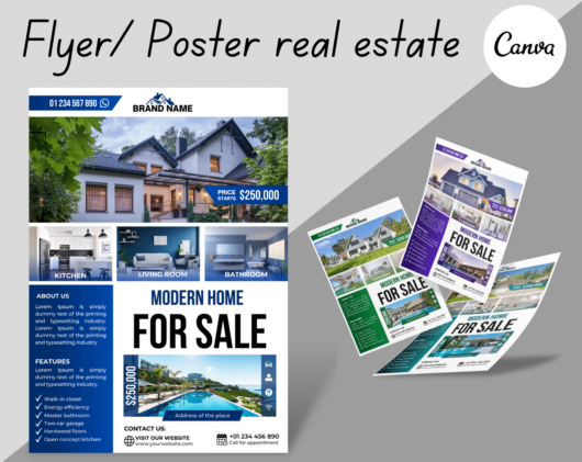 4 Canva template for Real estate Flyer/ Poster real estate purple gradient, blue gradient, green gradient. Anyone in the real estate business, Interior design, Hotels and resorts, Furniture
