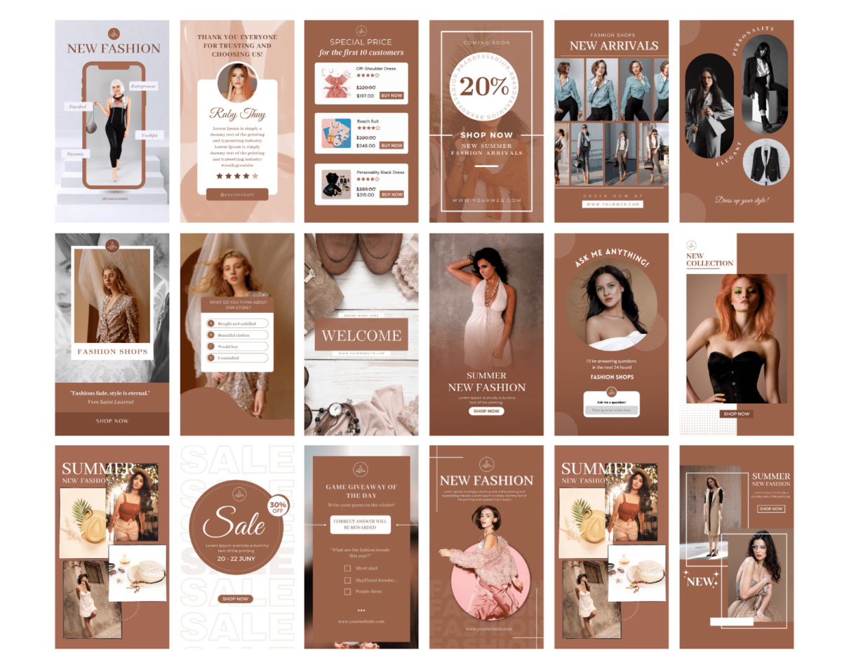 50 Canva template for Fashion Instagram post, Intargram story template fashion business, clothing, shoes, fashion accessories, blogger,