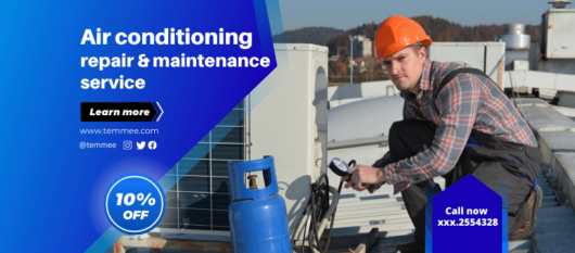 Air conditioning repair maintenance service Canva Facebook cover template