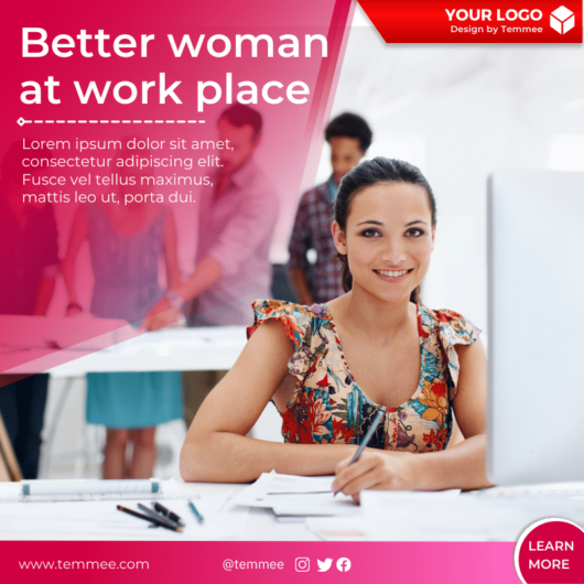 Better woman at work place Canva Facebook, Instagram, Linkedin post template