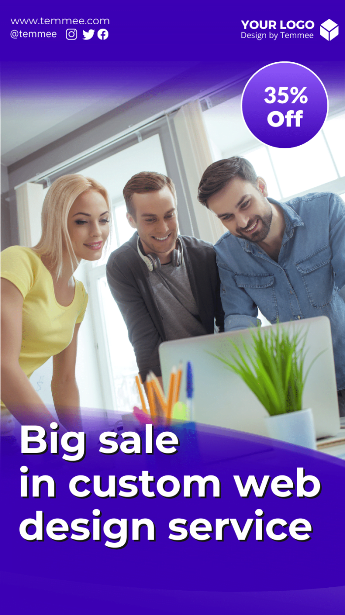 Big sale in custom web design service Canva Facebook story template