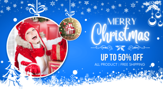 Blue Christmas theme design template for fashion store, facebook cover template