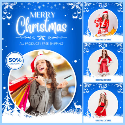 Blue Christmas theme design template for fashion store, instagram social selling, facebook album post template (23)