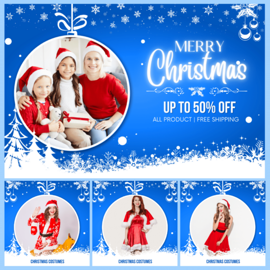 Blue Christmas theme design template for fashion store, instagram social seling, facebook album post template (32)