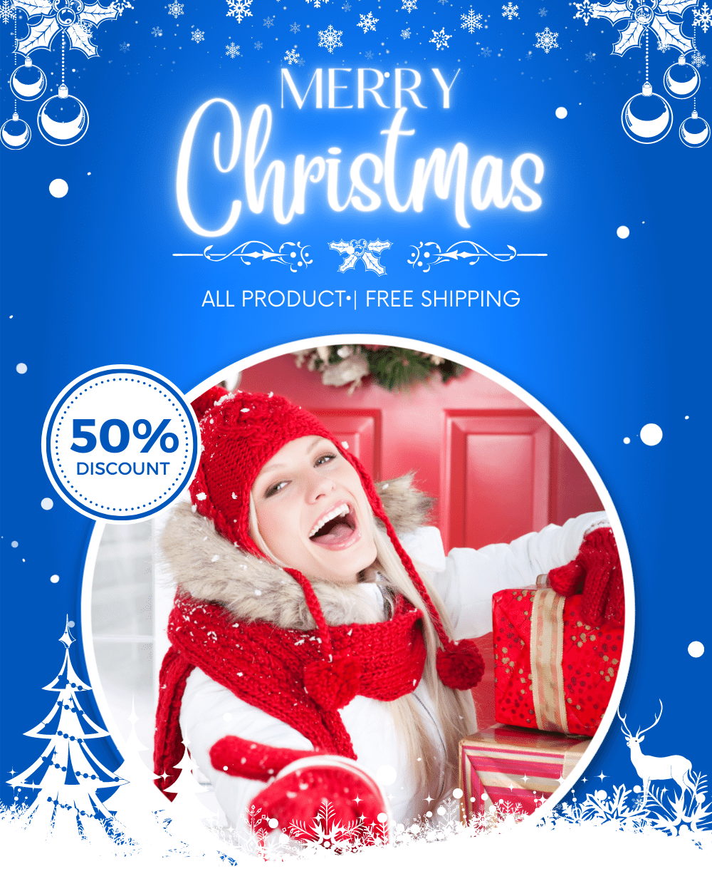 Blue Christmas theme design template for fashion store, instagram social seling, facebook post template,