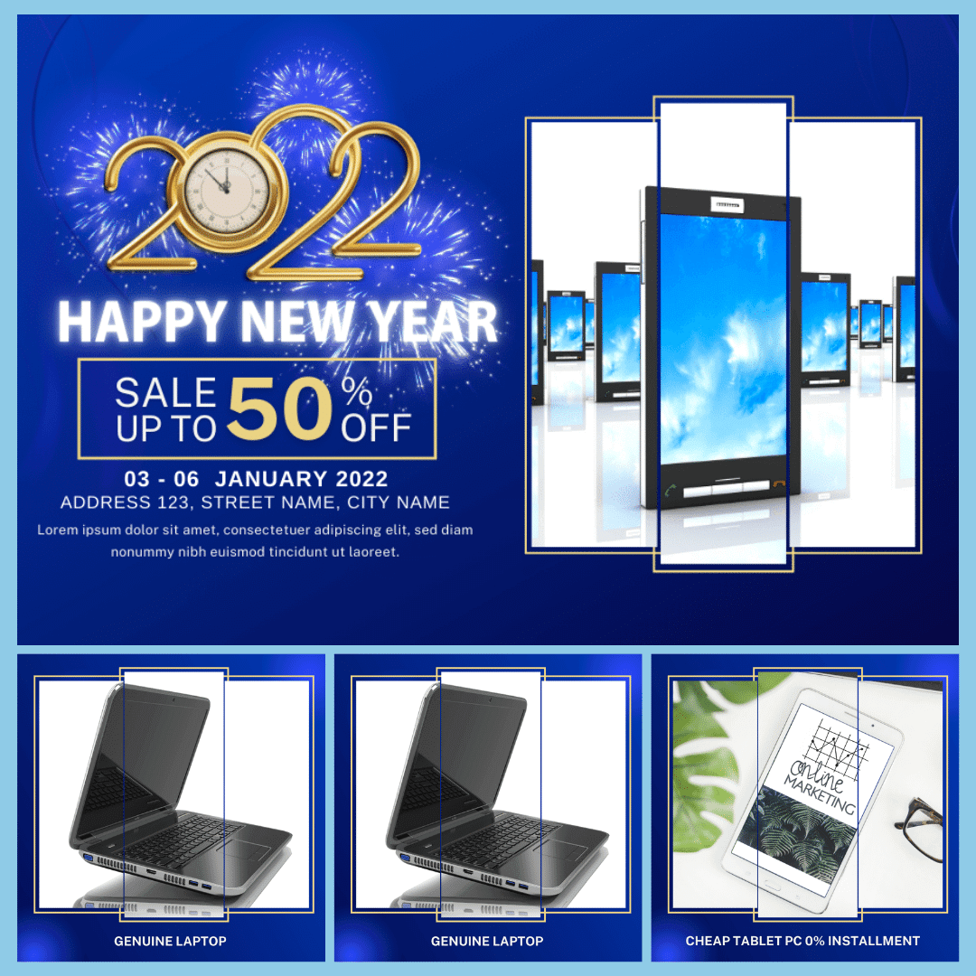 Blue Lunar New Year theme design template for smartphone store, instagram social selling, facebook album post template (32)