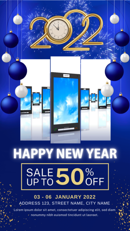 Blue Lunar New Year theme design template for smartphone store, instagram social selling, facebook story post template