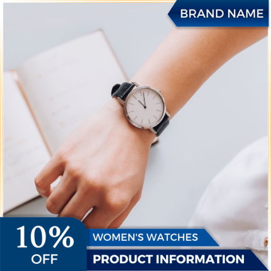 Mẫu Canva quảng cáo đồng hồ nữ màu xanh và màu vàng cho thương mại điện tử và bài đăng trên mạng xã hội, thị trường