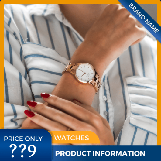 Mẫu Canva quảng cáo đồng hồ nữ màu xanh và màu vàng cho bài đăng thương mại điện tử và thương mại điện tử