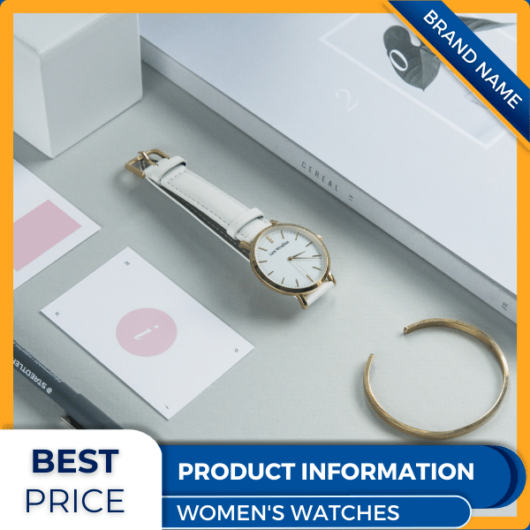 Mẫu Canva quảng cáo đồng hồ nữ màu xanh và màu vàng cho thương mại điện tử và thị trường