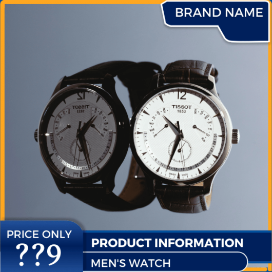 Mẫu Canva quảng cáo đồng hồ nam màu xanh và màu vàng dành cho thương mại điện tử và phương tiện truyền thông xã hội, bài đăng của cửa hàng