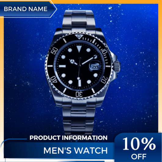Mẫu Canva quảng cáo đồng hồ nam màu xanh và vàng cho thương mại điện tử và bài đăng trên mạng xã hội, bài đăng tại cửa hàng