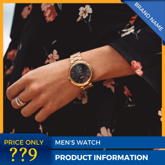 Mẫu Canva quảng cáo đồng hồ màu xanh và màu vàng cho thương mại điện tử và bài đăng trên mạng xã hội, kinh doanh trực tuyến
