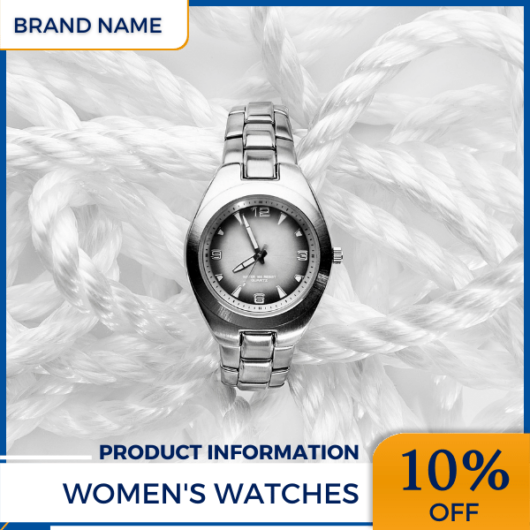 Mẫu Canva quảng cáo đồng hồ nữ màu xanh và trắng dành cho thương mại điện tử và phương tiện truyền thông xã hội, bài đăng trên thị trường