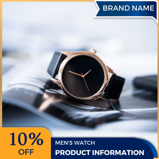 Mẫu Canva quảng cáo đồng hồ nam màu xanh và màu vàng cho thương mại điện tử và phương tiện truyền thông xã hội