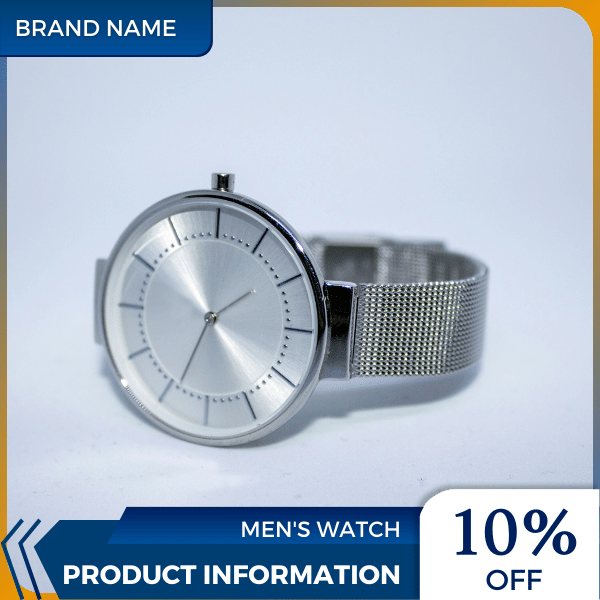 Mẫu Canva quảng cáo đồng hồ nam màu xanh và màu vàng dành cho thương mại điện tử và phương tiện truyền thông xã hội, thị trường, mua sắm trực tuyến