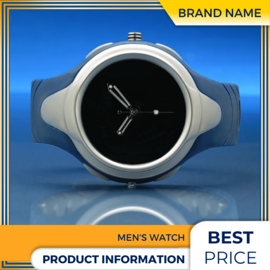 Mẫu Canva quảng cáo đồng hồ nam màu xanh và màu vàng dành cho thương mại điện tử và phương tiện truyền thông xã hội, chương trình giảm giá