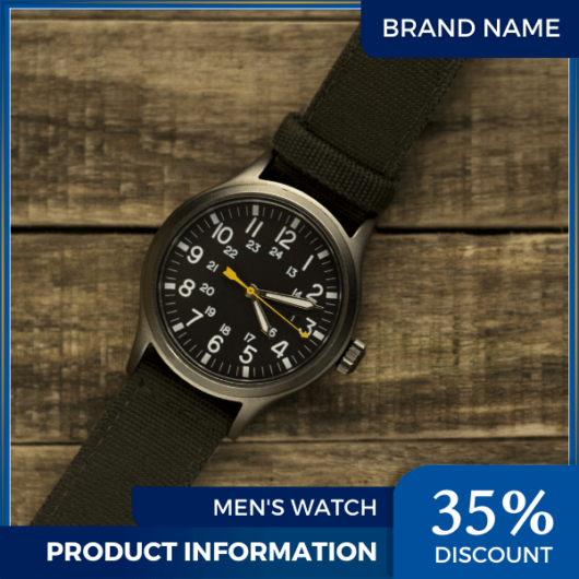 Mẫu Canva quảng cáo đồng hồ nam màu xanh và màu vàng cho thương mại điện tử và mạng xã hội, bài đăng trên thị trường