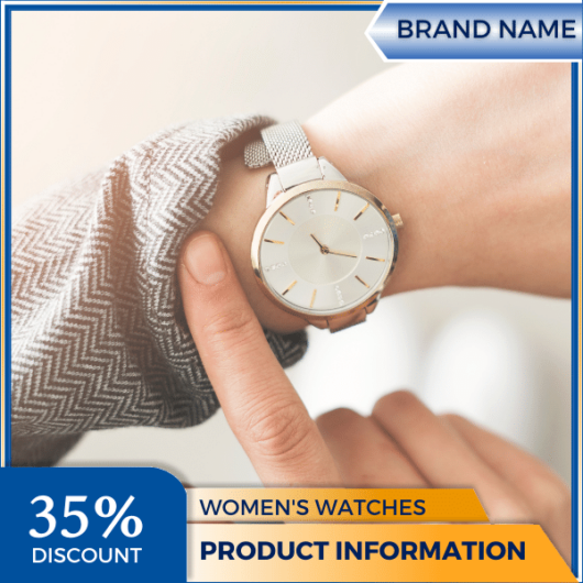 Mẫu Canva quảng cáo đồng hồ màu xanh và màu vàng cho thương mại điện tử và bài đăng trên mạng xã hội, chương trình giảm giá