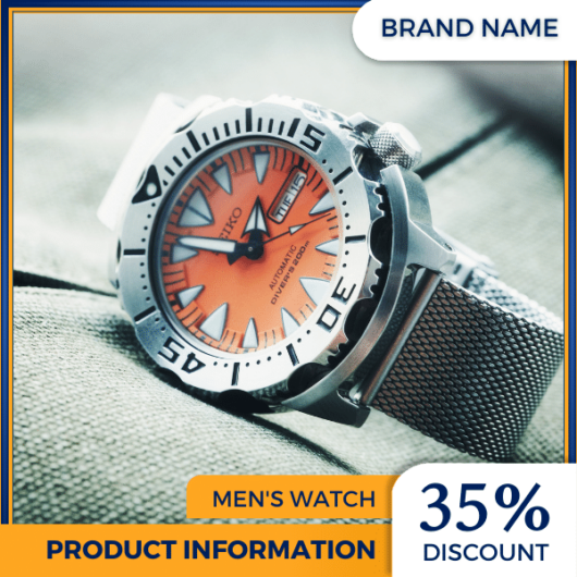 Mẫu Canva quảng cáo đồng hồ màu xanh và màu vàng cho thương mại điện tử và bài đăng trên mạng xã hội, ưu đãi đặc biệt