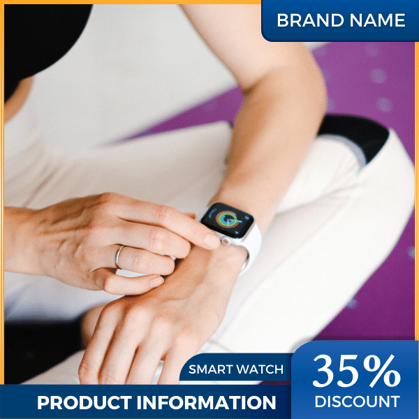 Mẫu Canva quảng cáo đồng hồ nam màu xanh và màu vàng cho thương mại điện tử và bài đăng trên mạng xã hội, thị trường