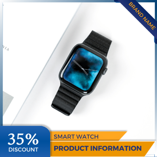 Mẫu Canva quảng cáo đồng hồ màu xanh và màu vàng cho thương mại điện tử và phương tiện truyền thông xã hội, thị trường