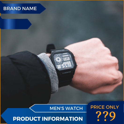 Mẫu Canva quảng cáo đồng hồ nam màu xanh và trắng cho thương mại điện tử và phương tiện truyền thông xã hội