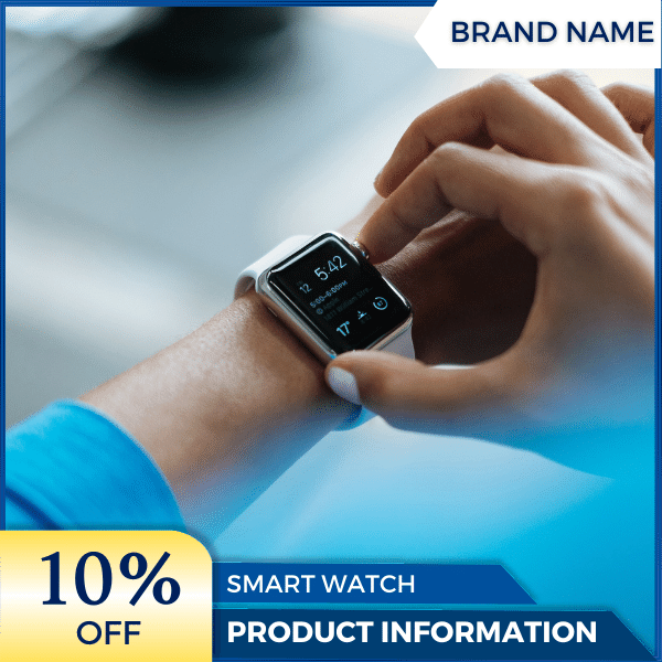Mẫu Canva quảng cáo đồng hồ màu xanh và màu vàng cho thương mại điện tử và phương tiện truyền thông xã hội, chương trình giảm giá