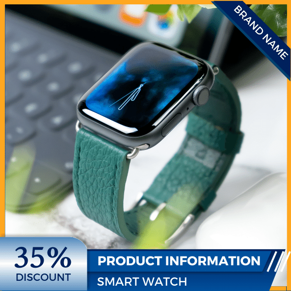 Mẫu Canva quảng cáo đồng hồ thông minh màu xanh và màu vàng cho thương mại điện tử và phương tiện truyền thông xã hội, bài đăng của cửa hàng