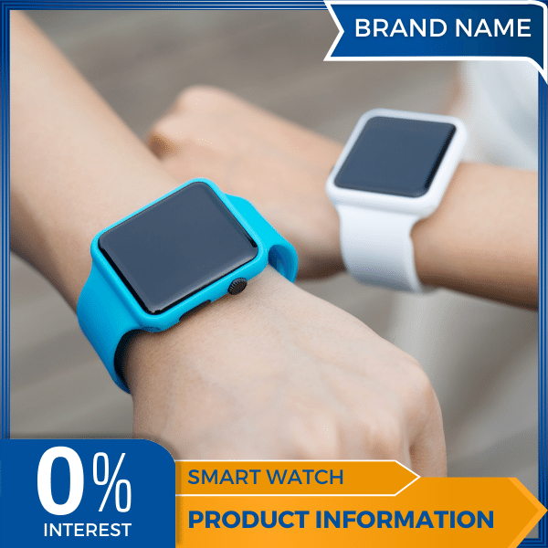 Mẫu Canva quảng cáo đồng hồ màu xanh và màu vàng cho thương mại điện tử và bài đăng trên mạng xã hội