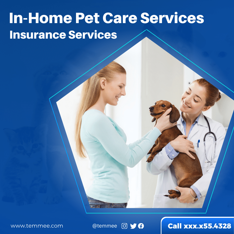 Blue gradience In-Home Pet Care Services medicine, pet care and people concept Facebook, Instagram, Linkedin post template