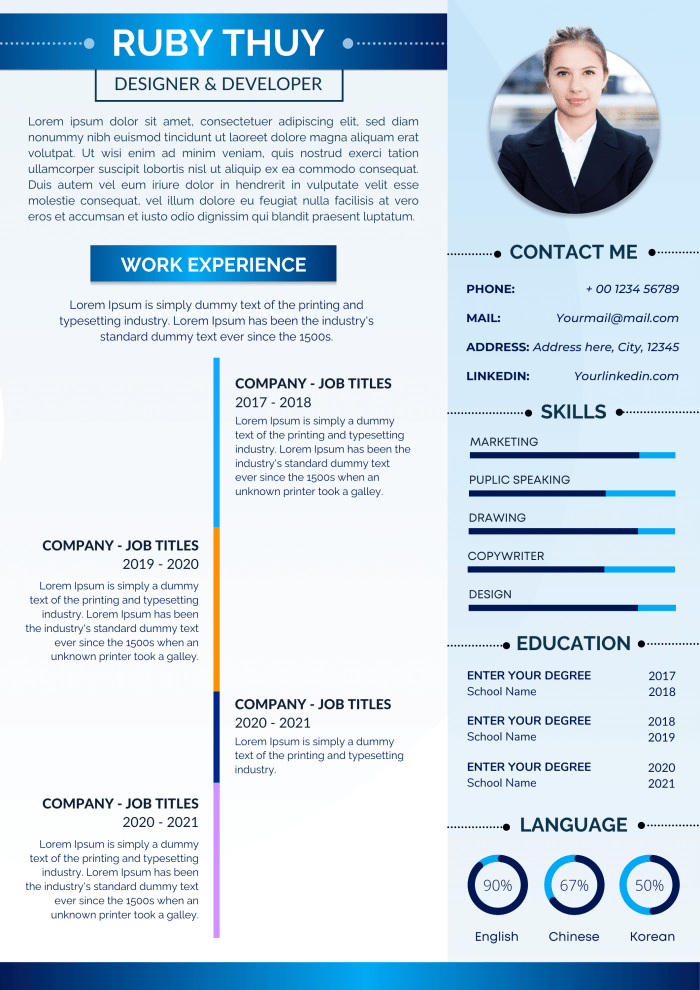 Blue gradient creative resume template design template suitable for any professions