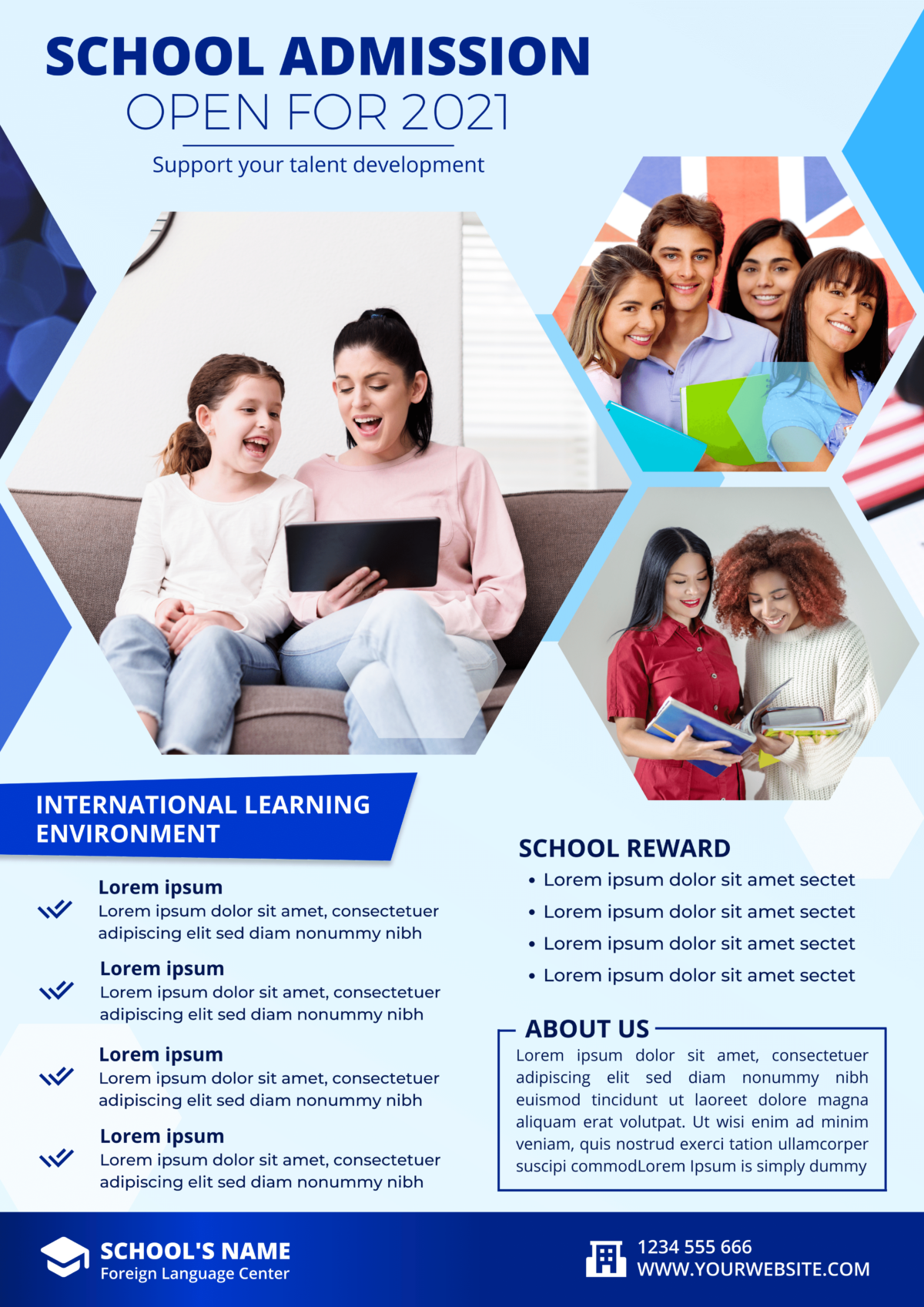 Blue gradient school admission open for 2021 flyer/poster design template
