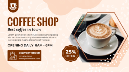 Brown template facebook cover, special discount coffee shop cover design