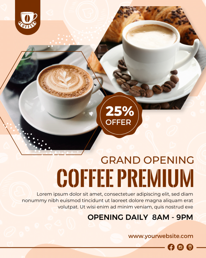 Brown template facebook post, special discount coffee shop post design