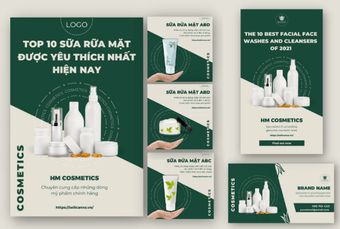 Post photo collection of green and skin color cosmetics Canva collections template