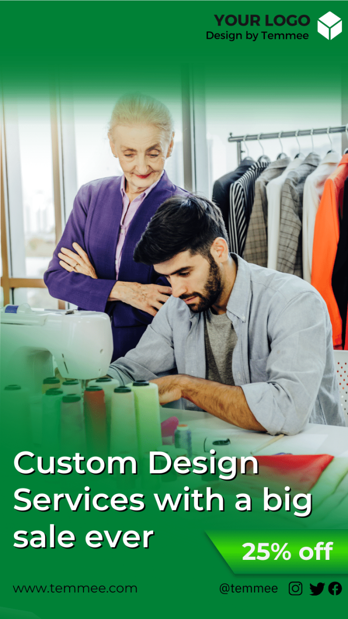 Custom Design Services with a big sale ever Canva Facebook story template