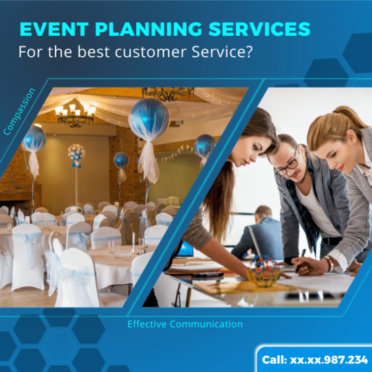 Dark blue gradience Event Planning Services, party decor, event planner Facebook, Instagram, Linkedin post template