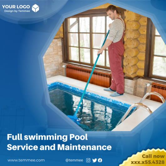 Full swimming Pool Service and Maintenance Facebook, Instagram, Linkedin post template