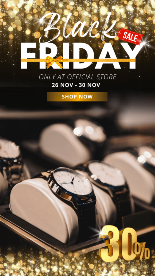 Gold jewelry and watch stores Black Friday sale story instagram, facebook post template