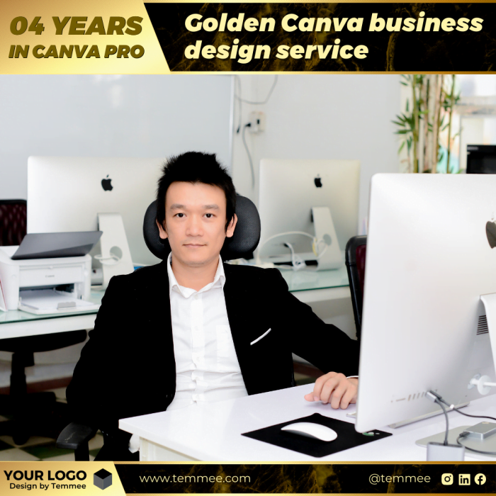 Dịch vụ thiết kế kinh doanh Golden Canva để thúc đẩy doanh nghiệp của bạn lên cấp độ tiếp theo Mẫu bài đăng trên Facebook, Instagram, Linkedin của Canva