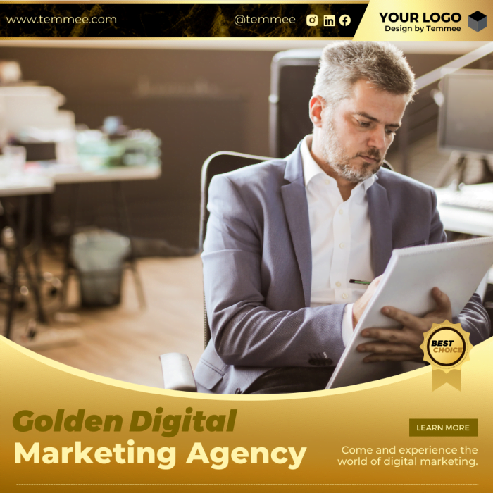 Golden Digital Marketing Agency Canva Facebook, Instagram, Linkedin post template