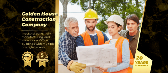 Golden House Construction Company Canva Facebook cover template