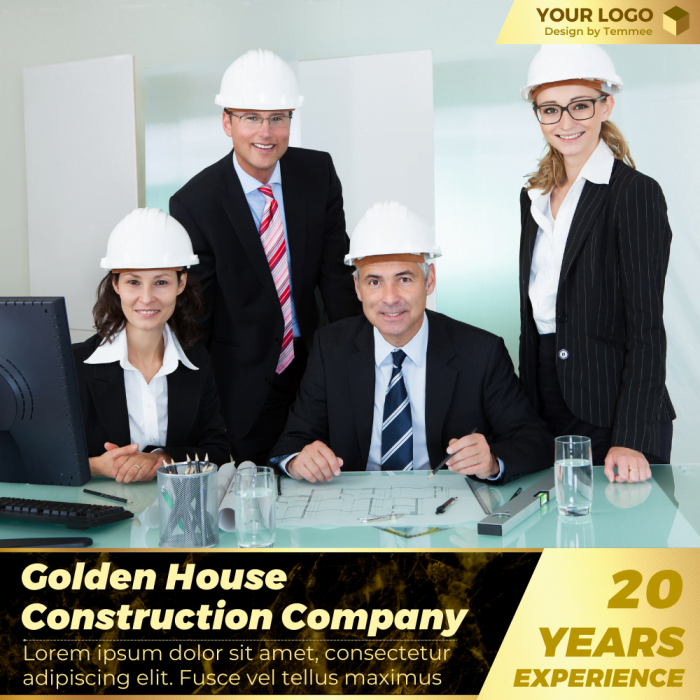 Golden House Construction Company Canva Facebook, Instagram, Linkedin post template