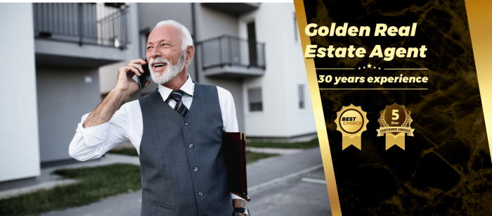 Golden Real Estate Agent Canva Facebook cover template